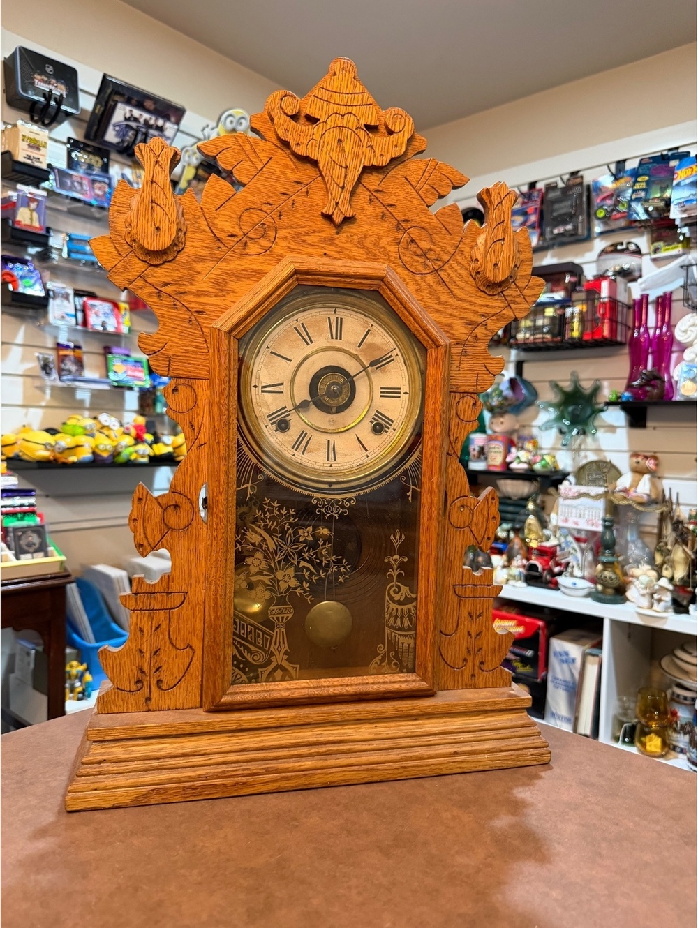 Vintage Seth Thomas Ornate Wooden Mantel Clock with Pendulum gingerbread style